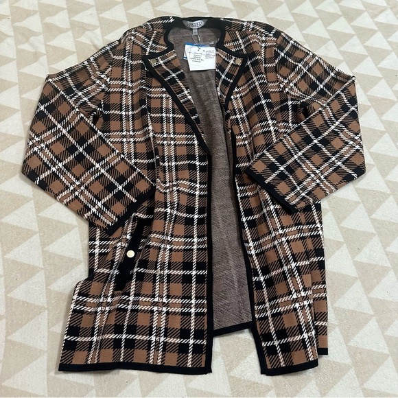 Kasper Women's Plaid Collarless Long-Sleeve Sweater - Picture 1 of 6